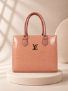 Pink Croc-Texture Handbag on Minimalist Luxury Podium Background