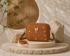 Embroidered Butterfly Brown Crossbody Bag | MEHAKBAGS