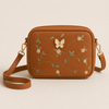 Embroidered Butterfly Brown Crossbody Bag | MEHAKBAGS
